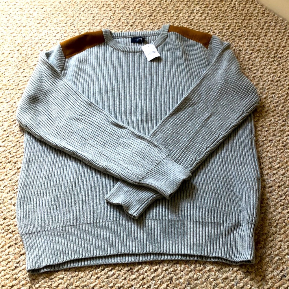 NWT J Crew Grey cotton sweater with faux suede details